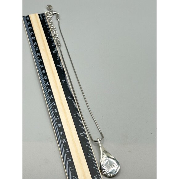 Retired Brighton Drop Necklace Double Sided Pendant Adjustable Silver Tone - Picture 6 of 6